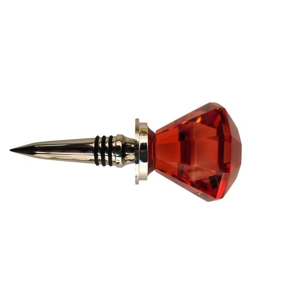 Diamond-Shaped Wine Bottle Stoppers Red & Black Acrylic Tops With Chrome Finish - Picture 6 of 6